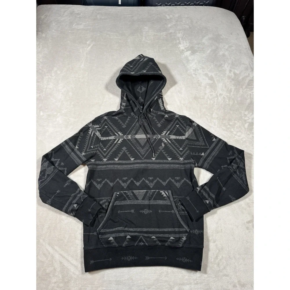 Polo Ralph Lauren Aztec Hoodid Pullover Size Small Black Cotton Soft